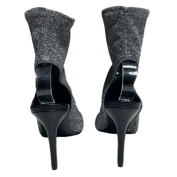 Brash Silver Sparkly High Heels Peep Toe Pumps Four inch Heel Bootie Open Back - Picture 5 of 12